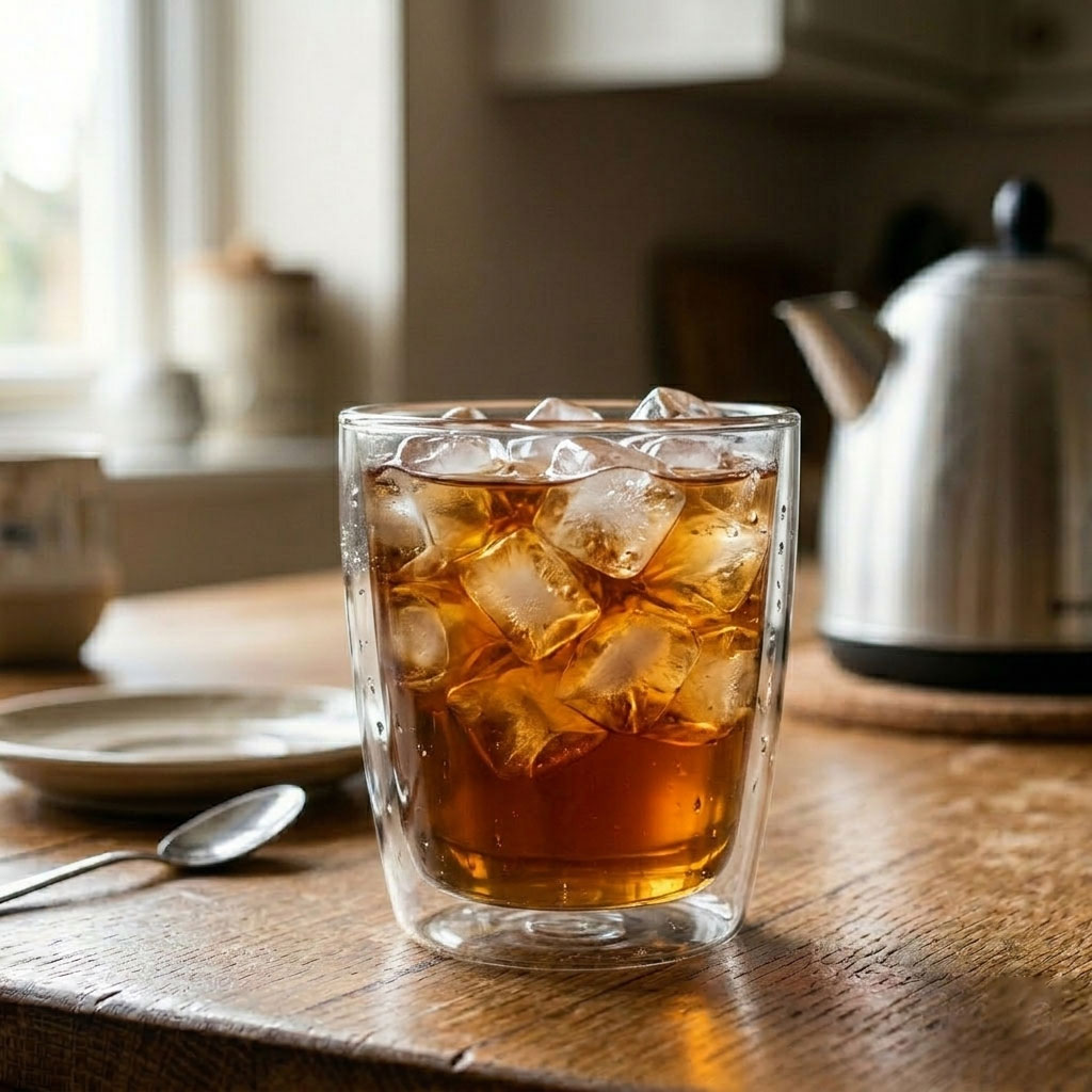 Fill the glass with ice cubes , stir well to cool completely & garnish with lemon slice or mint leaves.